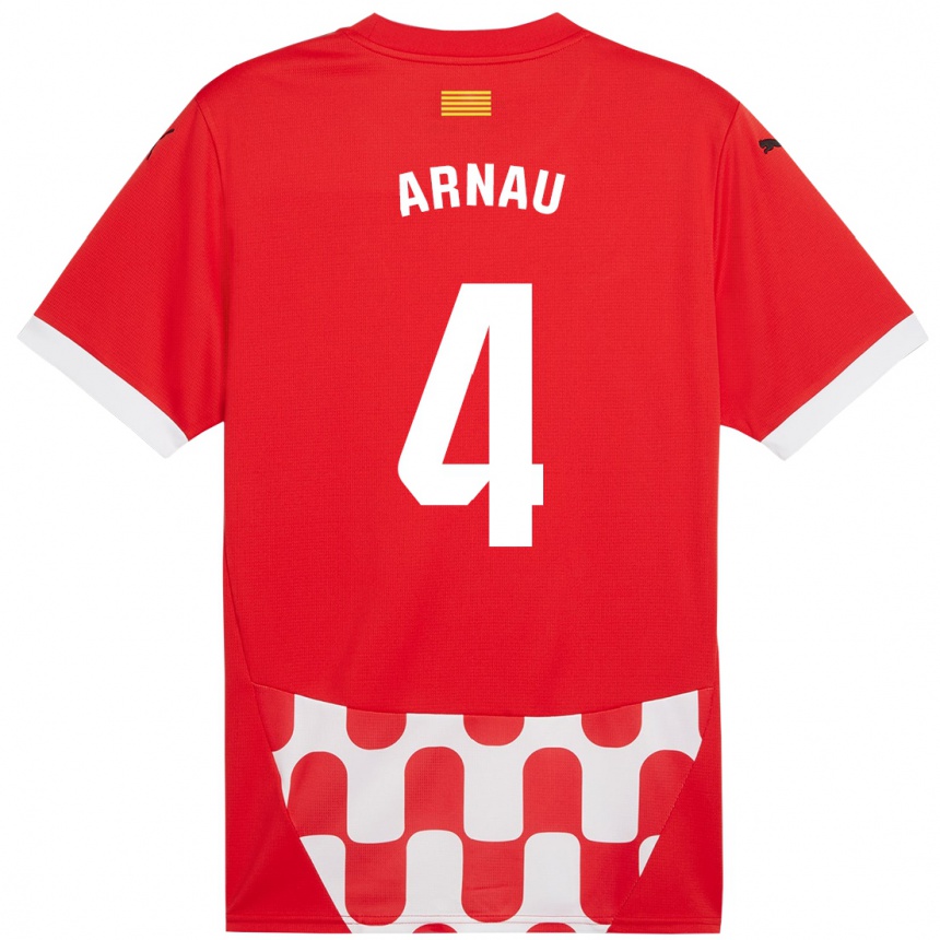 Kids Football Arnau Martínez #4 Red White Home Jersey 2024/25 T-Shirt Canada