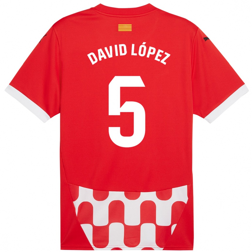 Kids Football David López #5 Red White Home Jersey 2024/25 T-Shirt Canada