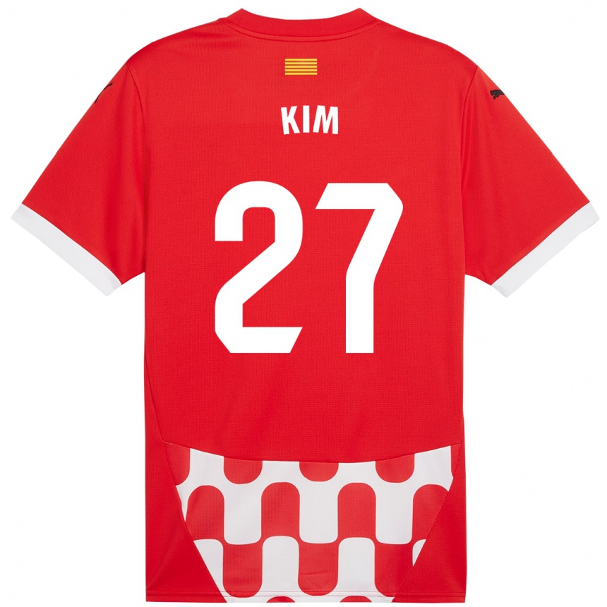 Kids Football Min-Su Kim #27 Red White Home Jersey 2024/25 T-Shirt Canada