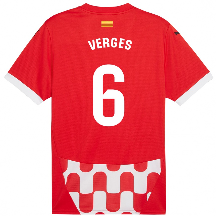 Enfant Football Maillot Mar Vergés #6 Rouge Blanc Tenues Domicile 2024/25 Canada