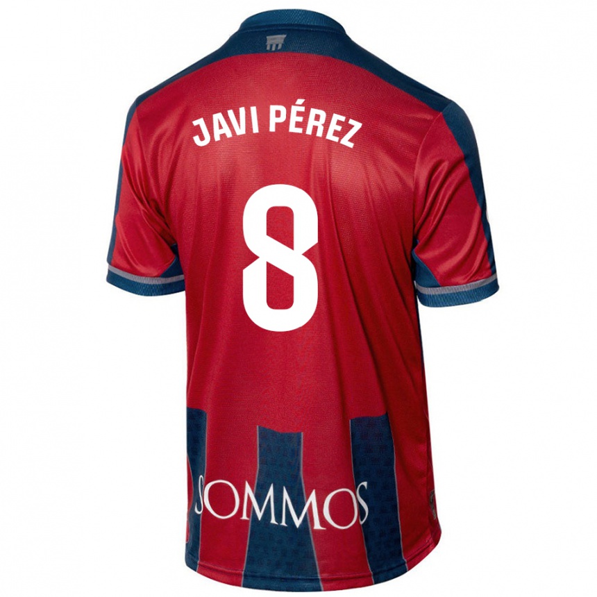 Kids Football Javi Pérez #8 Red Blue Home Jersey 2024/25 T-Shirt Canada