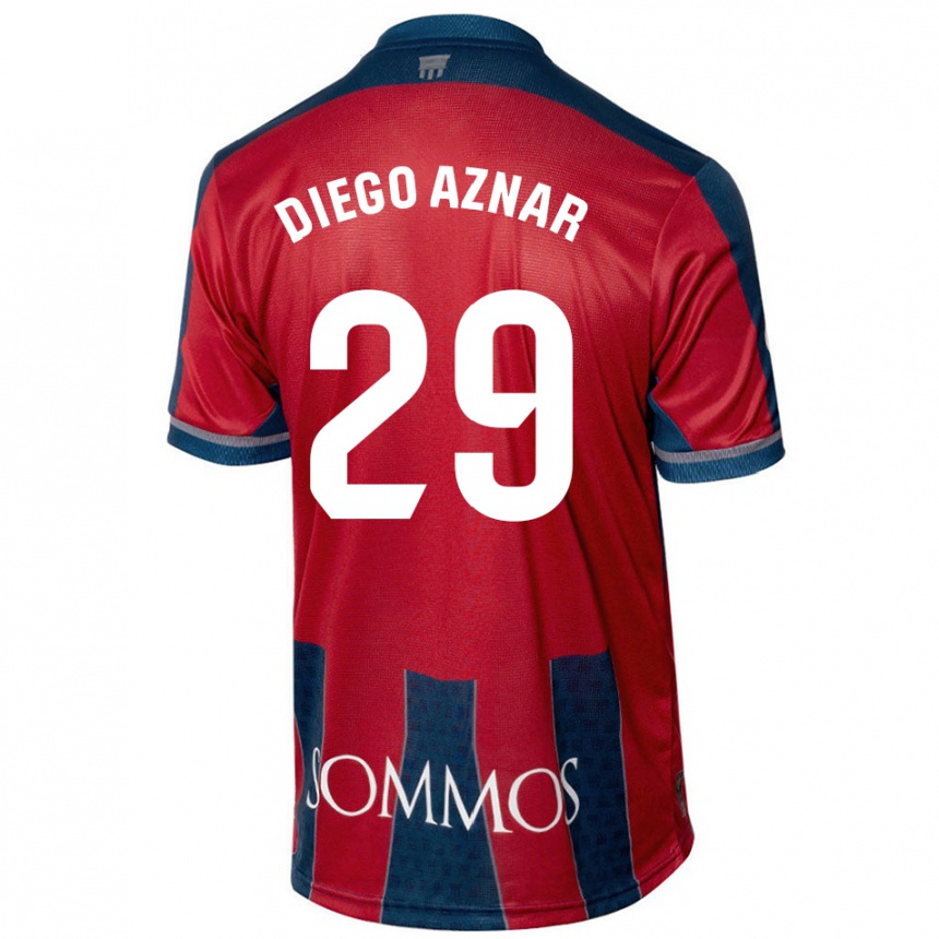 Kids Football Diego Aznar #29 Red Blue Home Jersey 2024/25 T-Shirt Canada