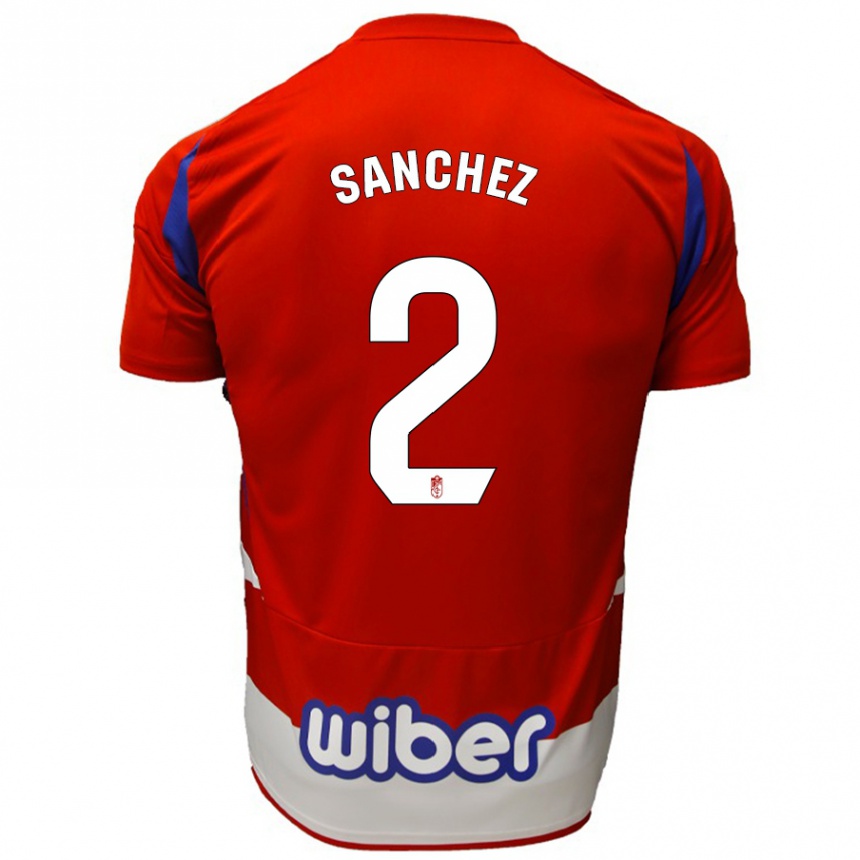 Enfant Football Maillot Rubén Sánchez #2 Rouge Blanc Bleu Tenues Domicile 2024/25 Canada