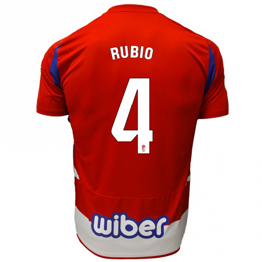 Enfant Football Maillot Miguel Rubio #4 Rouge Blanc Bleu Tenues Domicile 2024/25 Canada