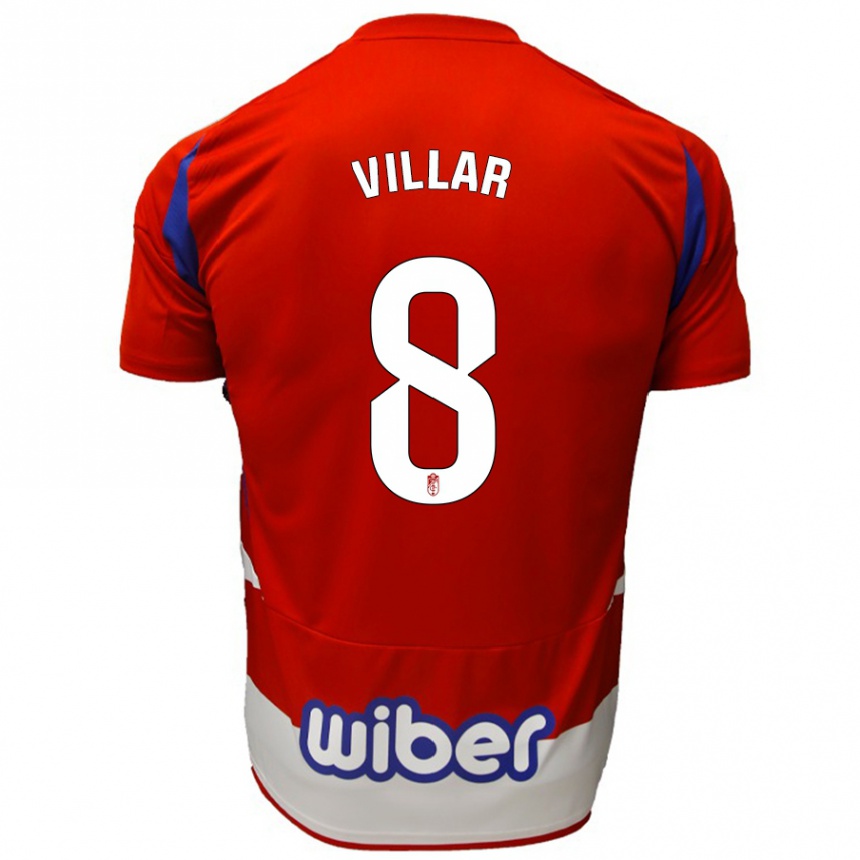 Enfant Football Maillot Gonzalo Villar #8 Rouge Blanc Bleu Tenues Domicile 2024/25 Canada