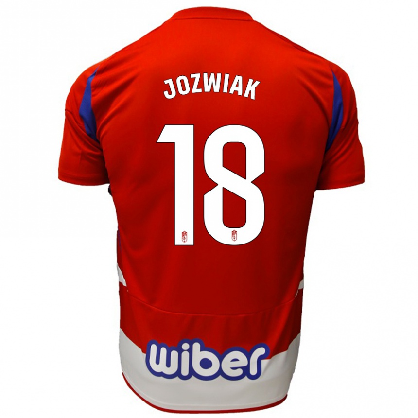 Enfant Football Maillot Kamil Józwiak #18 Rouge Blanc Bleu Tenues Domicile 2024/25 Canada