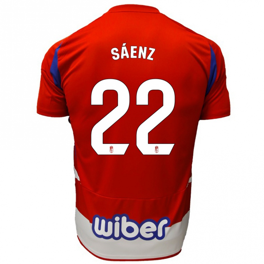 Enfant Football Maillot Pablo Sáenz #22 Rouge Blanc Bleu Tenues Domicile 2024/25 Canada