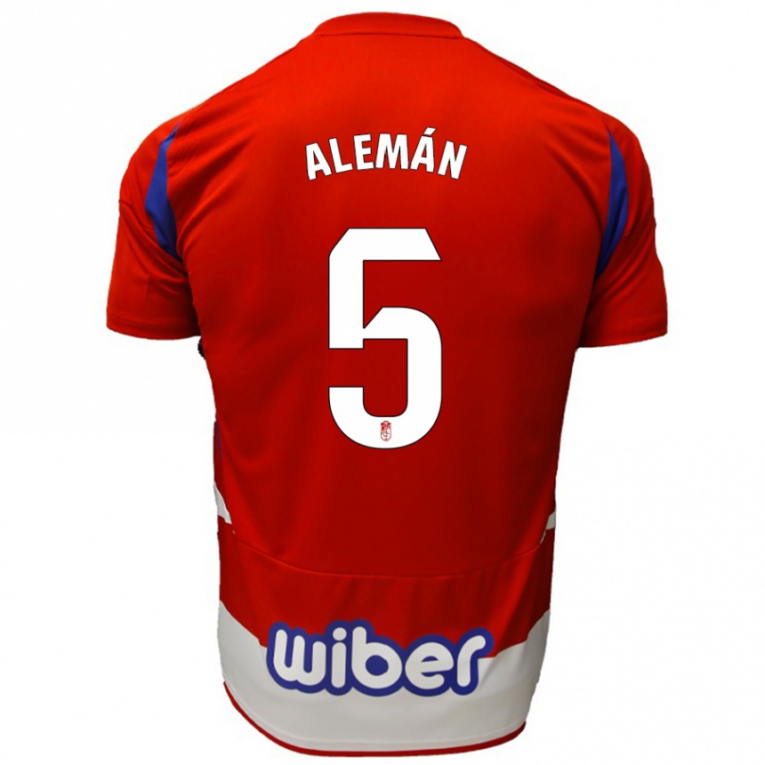 Kids Football Carlos Alemán #5 Red White Blue Home Jersey 2024/25 T-Shirt Canada