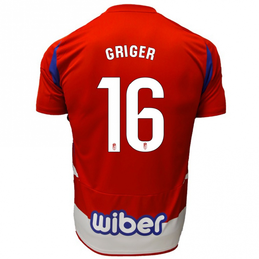 Enfant Football Maillot Adam Griger #16 Rouge Blanc Bleu Tenues Domicile 2024/25 Canada