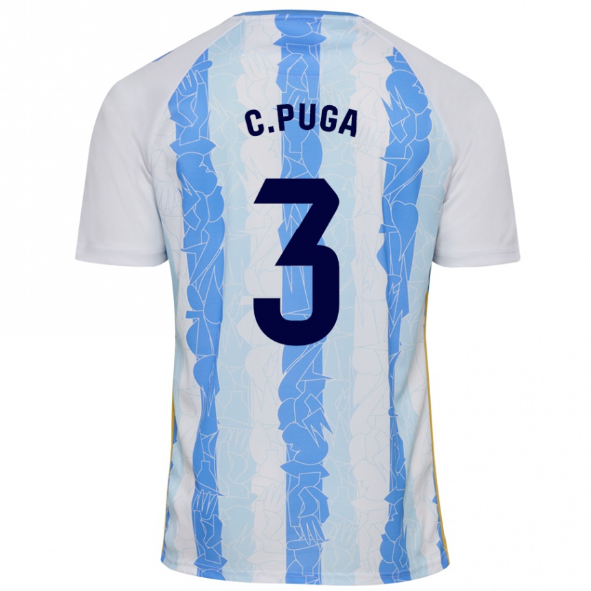 Kids Football Carlos Puga #3 White Blue Home Jersey 2024/25 T-Shirt Canada