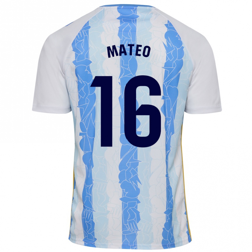 Kids Football Ángel Mateo #16 White Blue Home Jersey 2024/25 T-Shirt Canada