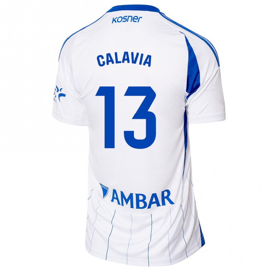 Kids Football Carlos Calavia #13 Red White Home Jersey 2024/25 T-Shirt Canada