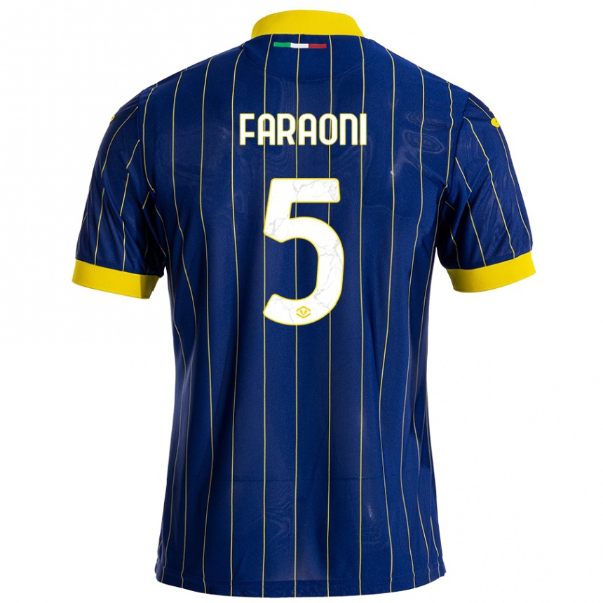 Kids Football Davide Faraoni #5 Blue Yellow Home Jersey 2024/25 T-Shirt Canada