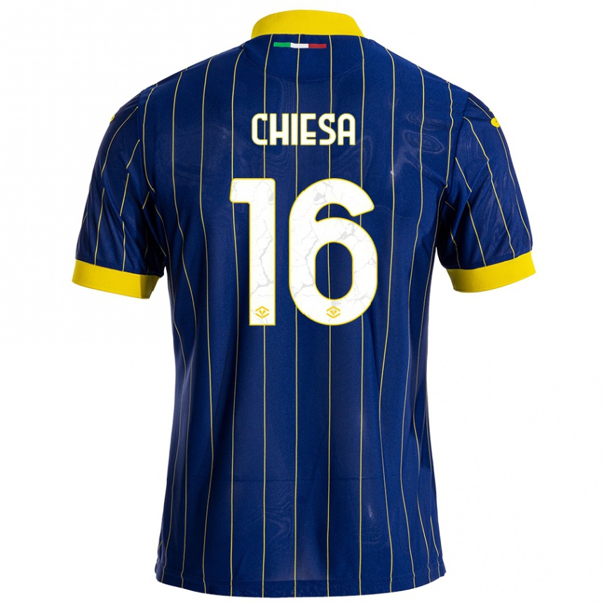 Enfant Football Maillot Mattia Chiesa #16 Bleu Jaune Tenues Domicile 2024/25 Canada