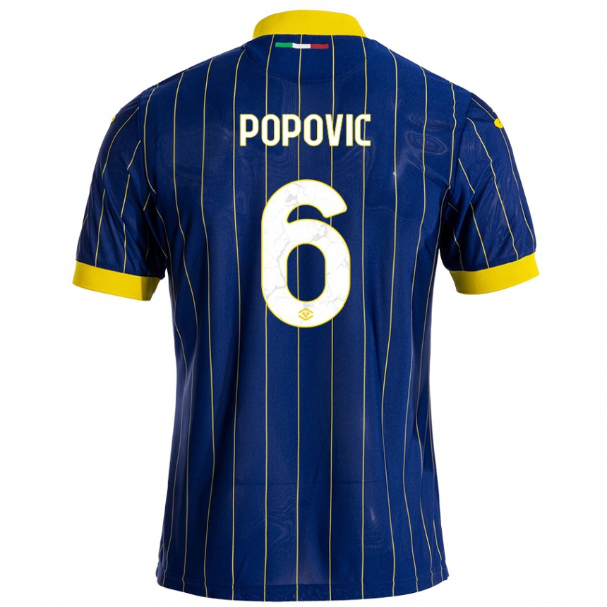 Enfant Football Maillot Andrej Popovic #6 Bleu Jaune Tenues Domicile 2024/25 Canada