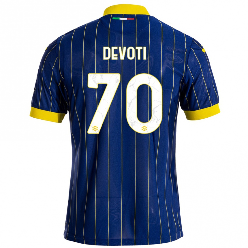 Kids Football Andrea Devoti #70 Blue Yellow Home Jersey 2024/25 T-Shirt Canada