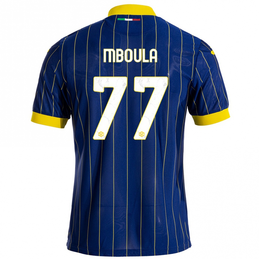 Enfant Football Maillot Jordi Mboula #77 Bleu Jaune Tenues Domicile 2024/25 Canada