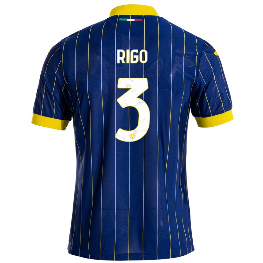 Kids Football Mattia Rigo #3 Blue Yellow Home Jersey 2024/25 T-Shirt Canada