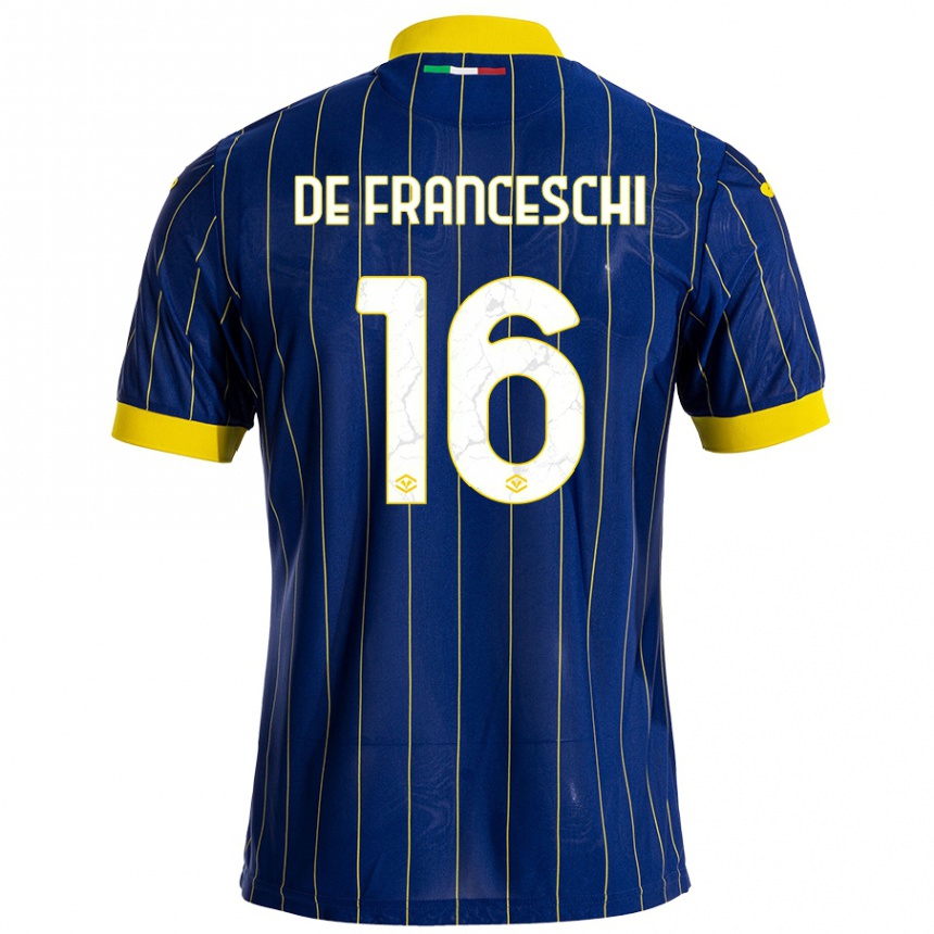 Kids Football Edoardo De Franceschi #16 Blue Yellow Home Jersey 2024/25 T-Shirt Canada