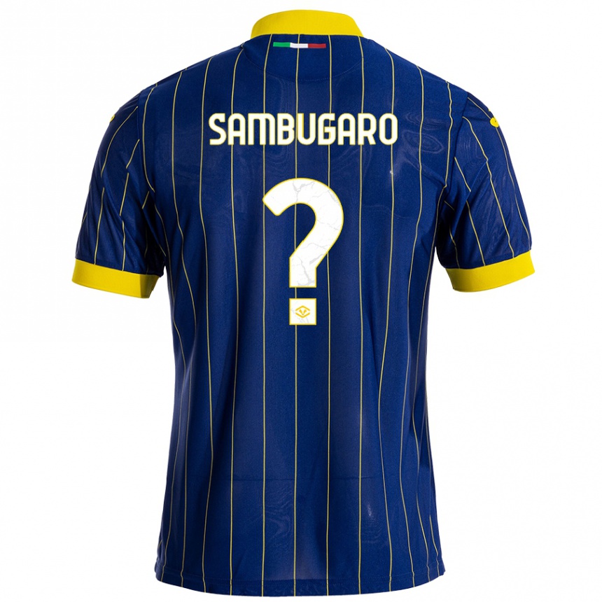 Kids Football Mattia Sambugaro #0 Blue Yellow Home Jersey 2024/25 T-Shirt Canada