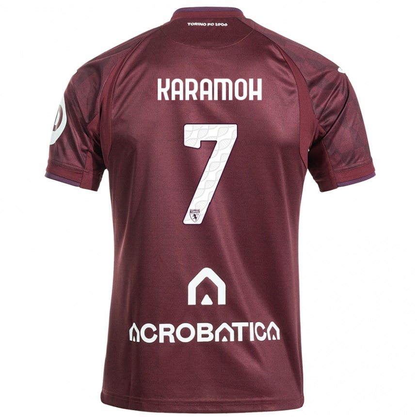 Kids Football Yann Karamoh #7 Maroon White Home Jersey 2024/25 T-Shirt Canada