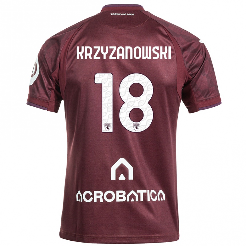 Kids Football Jakub Krzyzanowski #18 Maroon White Home Jersey 2024/25 T-Shirt Canada