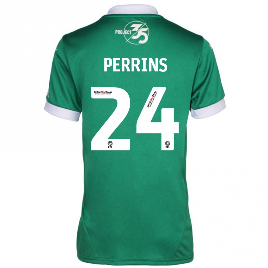 Kids Football Grace Perrins #24 Green White Home Jersey 2024/25 T-Shirt Canada