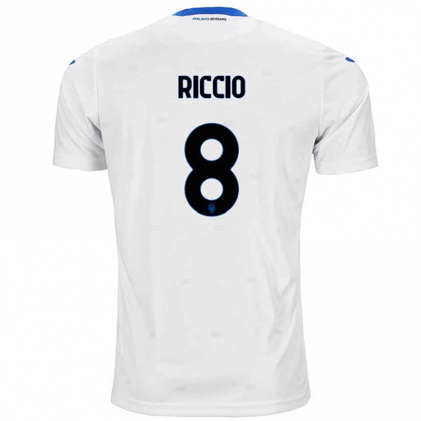 Kids Football Lorenzo Riccio #8 White Away Jersey 2024/25 T-Shirt Canada