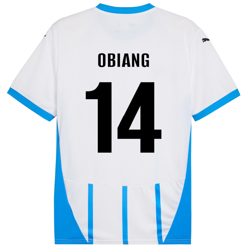 Kids Football Pedro Obiang #14 White Blue Away Jersey 2024/25 T-Shirt Canada