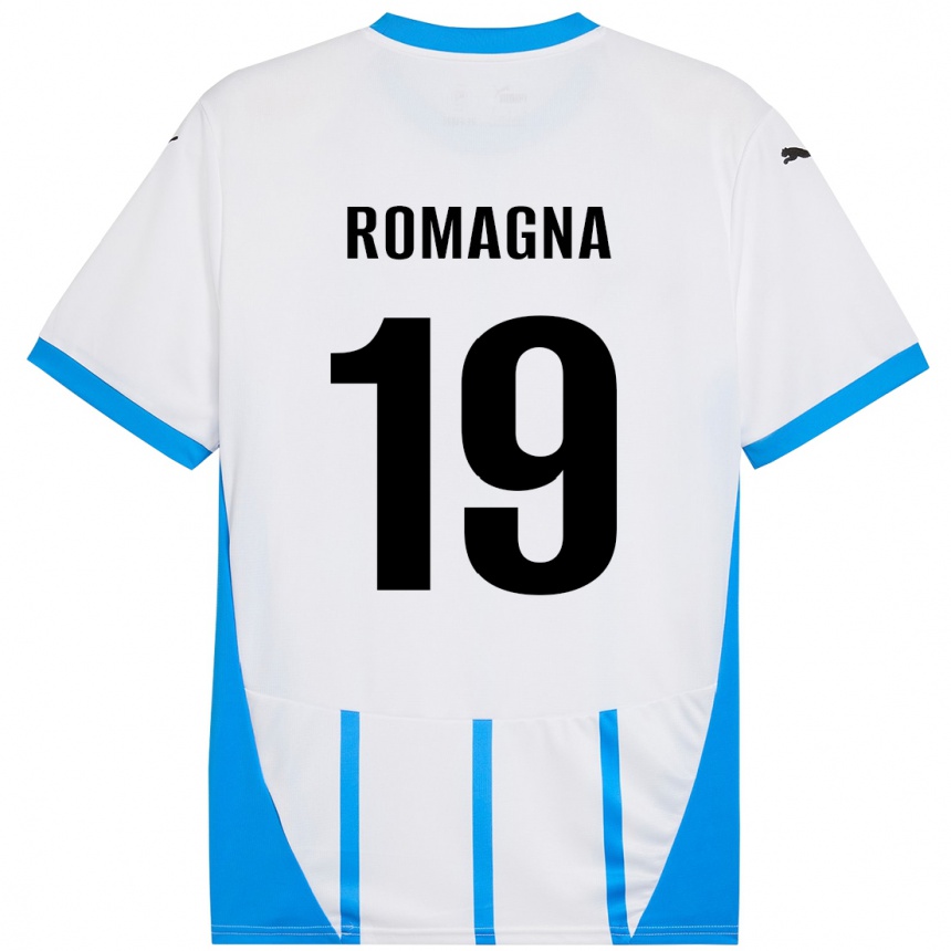 Kids Football Filippo Romagna #19 White Blue Away Jersey 2024/25 T-Shirt Canada