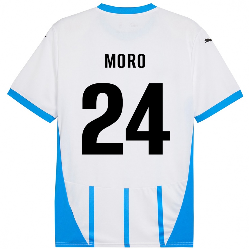 Kids Football Luca Moro #24 White Blue Away Jersey 2024/25 T-Shirt Canada