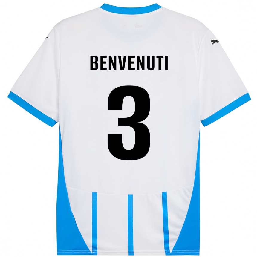 Kids Football Tommaso Benvenuti #3 White Blue Away Jersey 2024/25 T-Shirt Canada