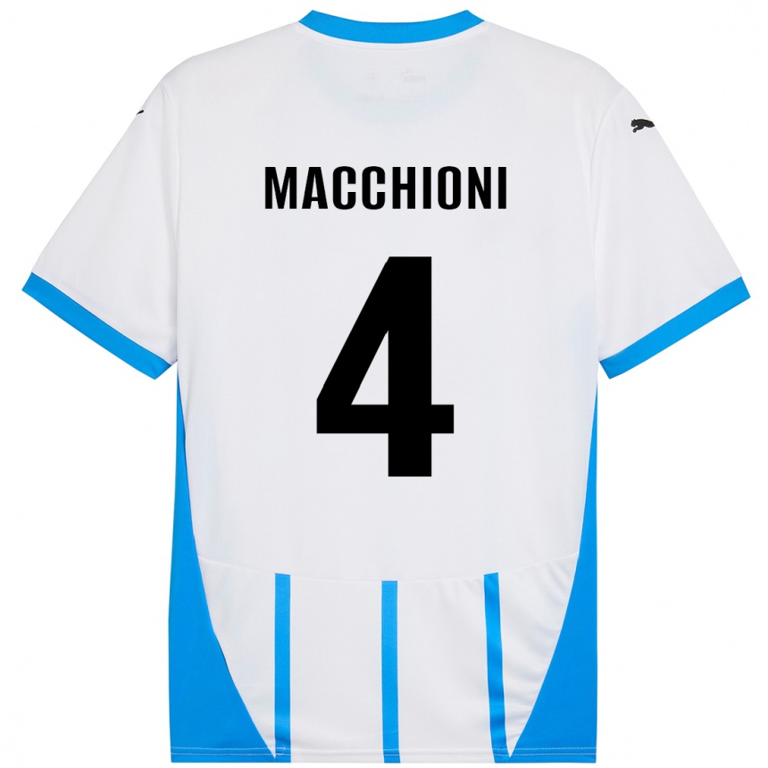 Kids Football Tommaso Macchioni #4 White Blue Away Jersey 2024/25 T-Shirt Canada