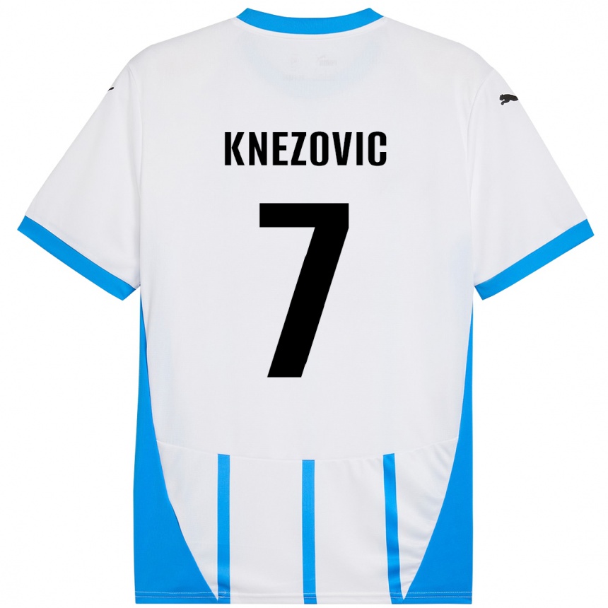 Kids Football Borna Knezovic #7 White Blue Away Jersey 2024/25 T-Shirt Canada