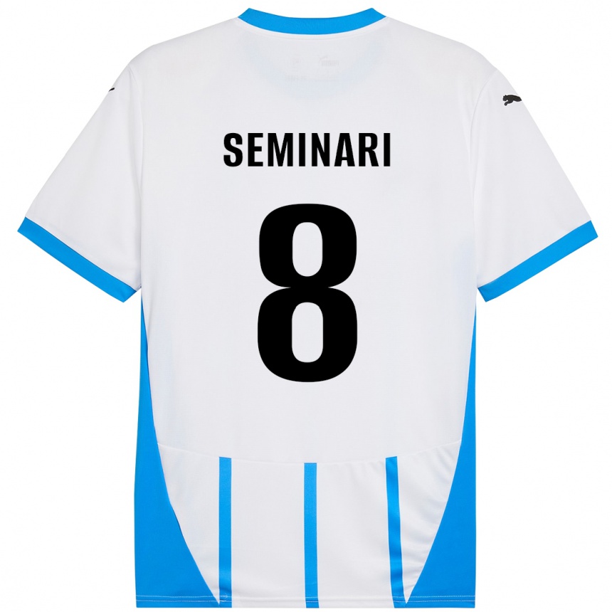 Kids Football Giacomo Seminari #8 White Blue Away Jersey 2024/25 T-Shirt Canada