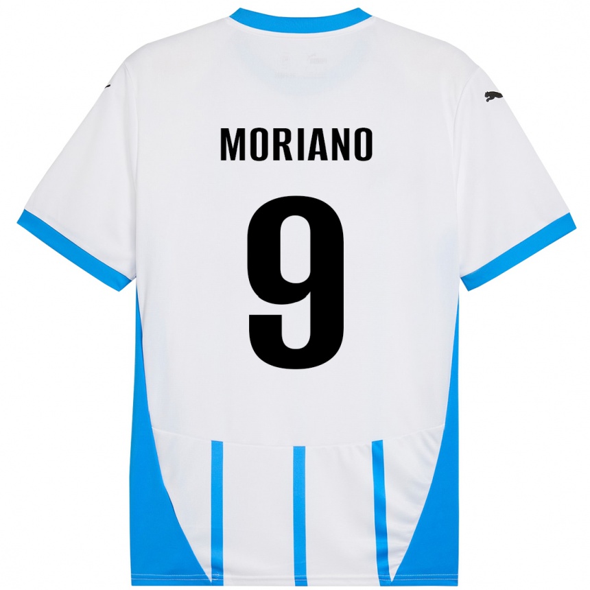 Kids Football Andrea Moriano #9 White Blue Away Jersey 2024/25 T-Shirt Canada