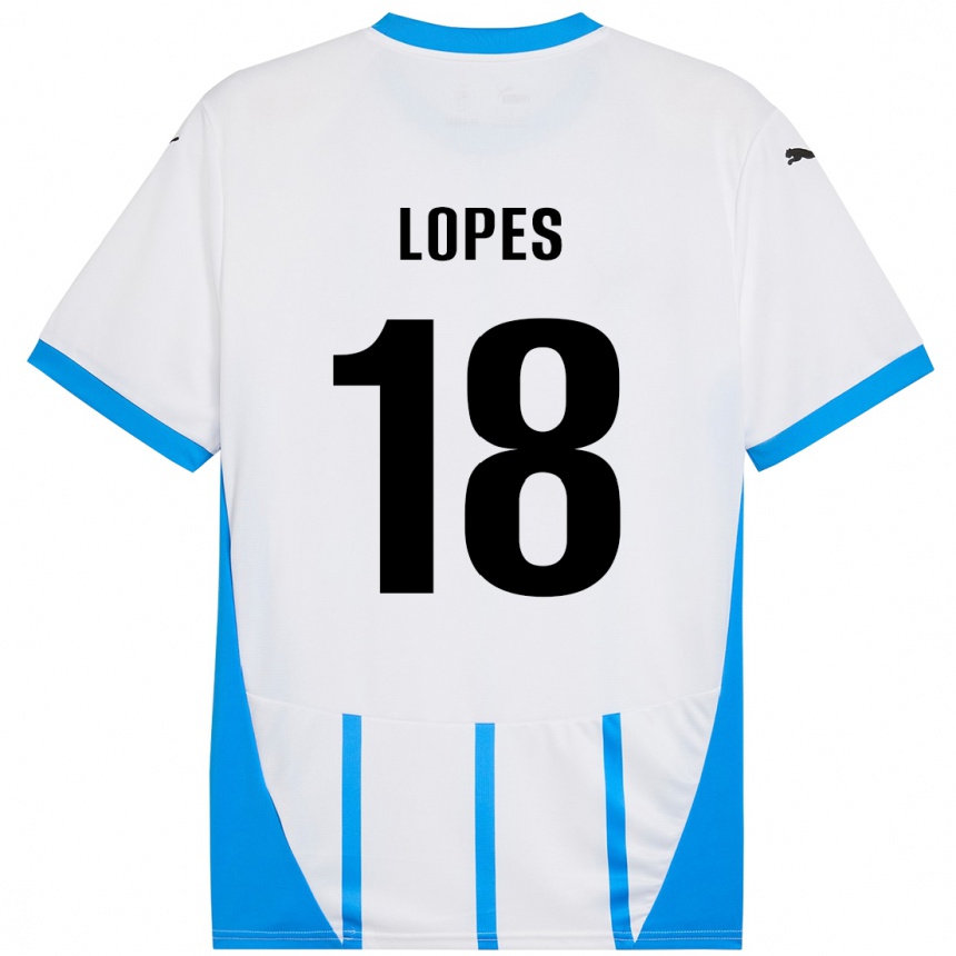 Kids Football Emerick Lopes #18 White Blue Away Jersey 2024/25 T-Shirt Canada