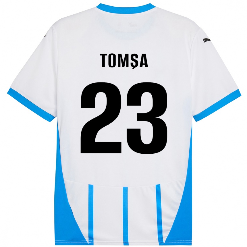 Kids Football Troy Tomșa #23 White Blue Away Jersey 2024/25 T-Shirt Canada