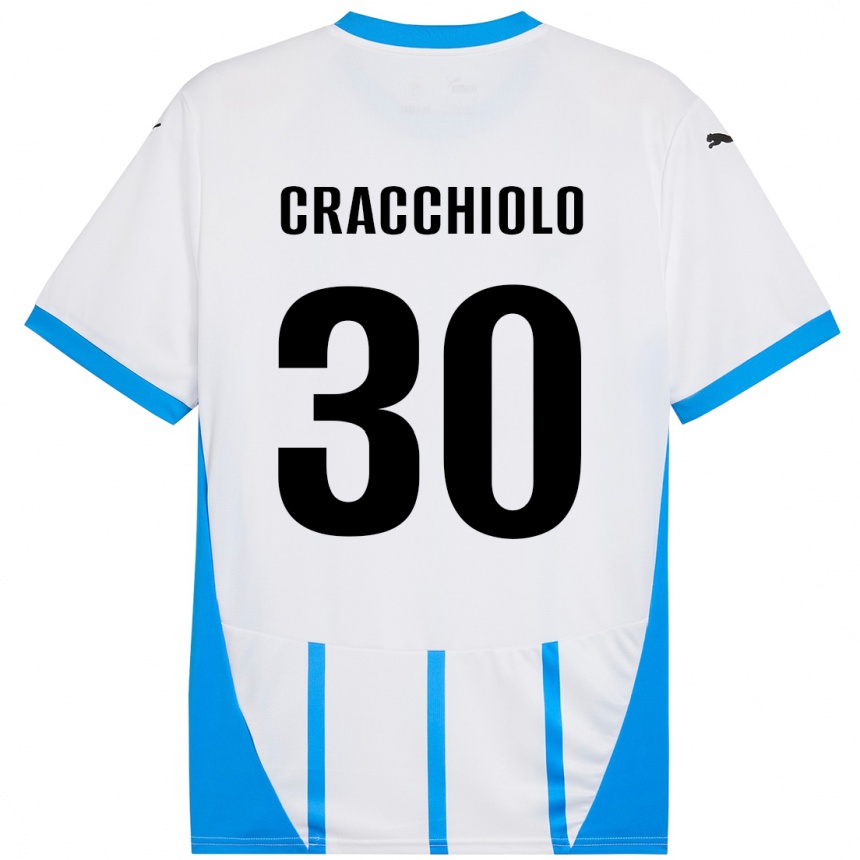 Kids Football Leonardo Cracchiolo #30 White Blue Away Jersey 2024/25 T-Shirt Canada