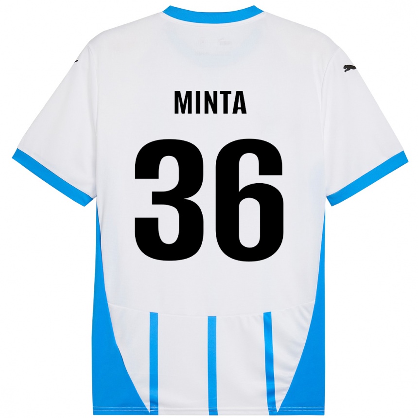 Kids Football Amoako Minta #36 White Blue Away Jersey 2024/25 T-Shirt Canada