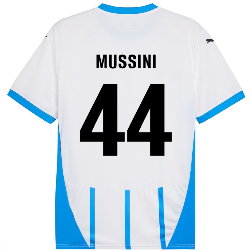 Kids Football Andrea Mussini #44 White Blue Away Jersey 2024/25 T-Shirt Canada