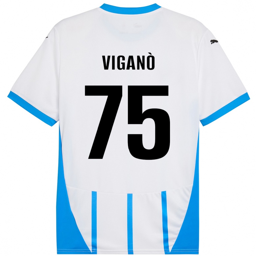 Kids Football Lorenzo Viganò #75 White Blue Away Jersey 2024/25 T-Shirt Canada