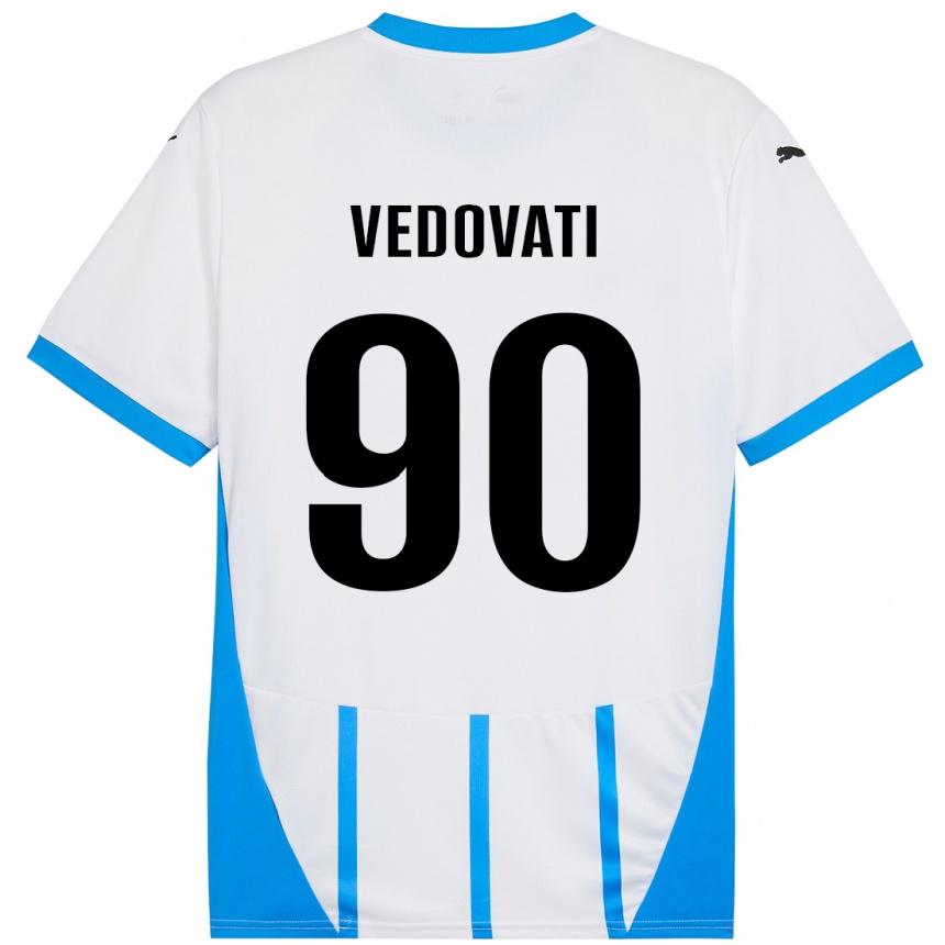 Kids Football Gabriele Vedovati #90 White Blue Away Jersey 2024/25 T-Shirt Canada