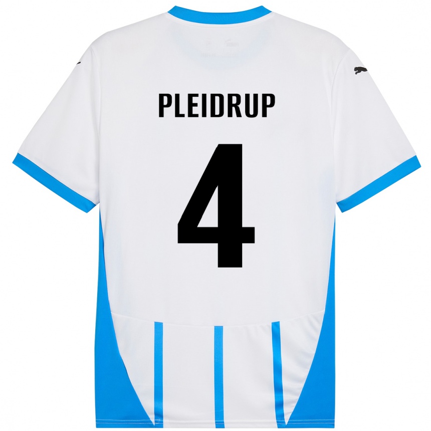 Kids Football Caroline Pleidrup #4 White Blue Away Jersey 2024/25 T-Shirt Canada