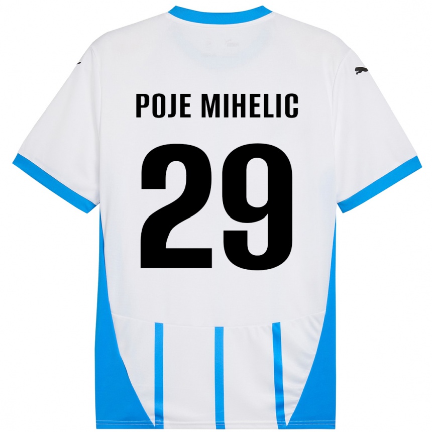 Kids Football Naja Poje Mihelič #29 White Blue Away Jersey 2024/25 T-Shirt Canada