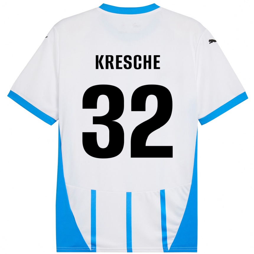 Kids Football Isabella Kresche #32 White Blue Away Jersey 2024/25 T-Shirt Canada