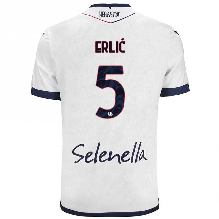 Enfant Football Maillot Martin Erlić #5 Blanc Bleu Royal Tenues Extérieur 2024/25 Canada