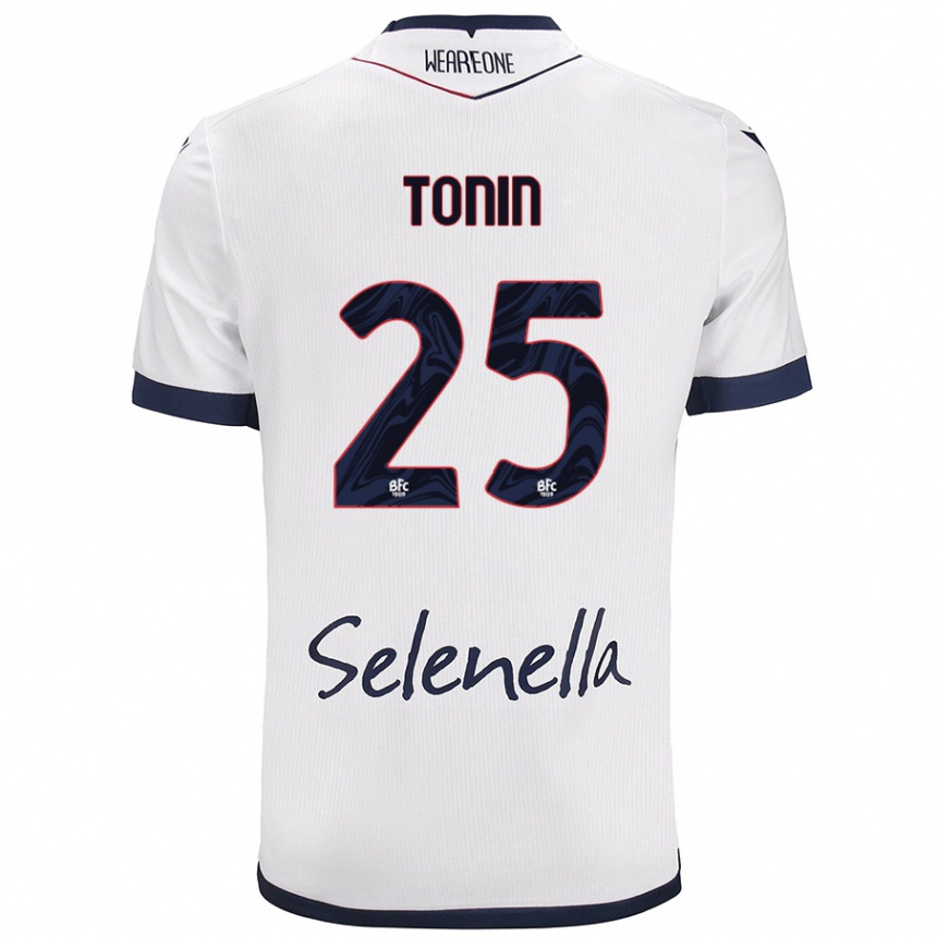 Enfant Football Maillot Federico Tonin #25 Blanc Bleu Royal Tenues Extérieur 2024/25 Canada