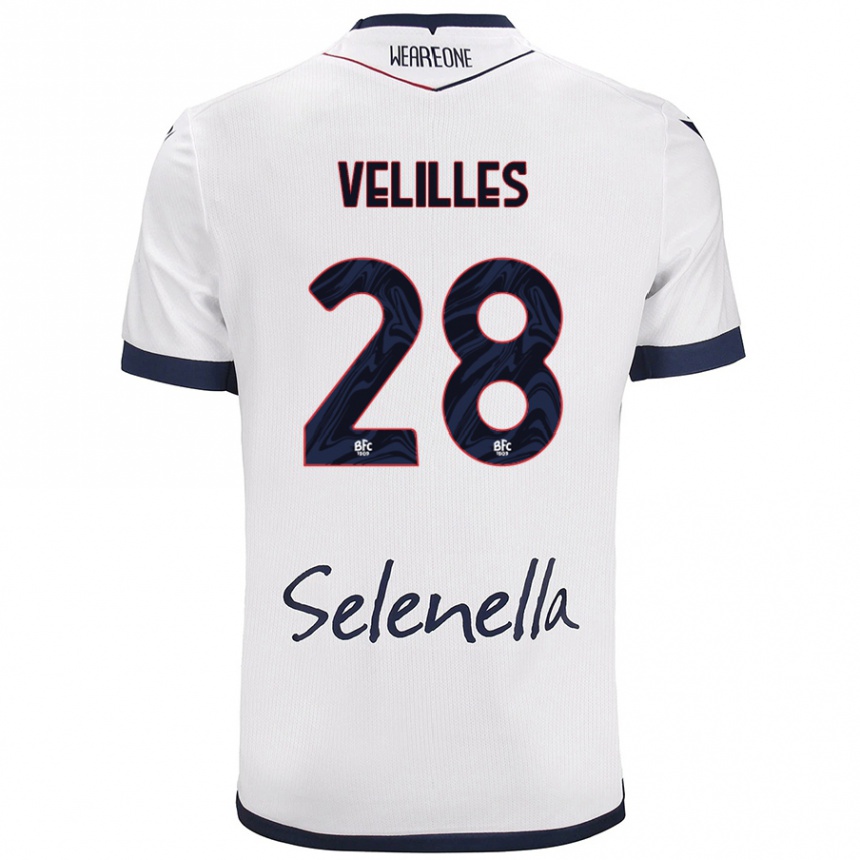 Kids Football Aarón Velilles #28 White Royal Blue Away Jersey 2024/25 T-Shirt Canada