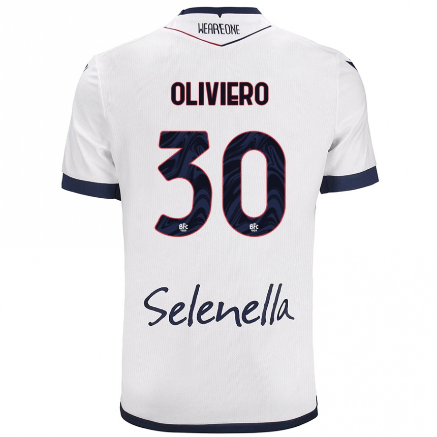 Enfant Football Maillot Andrea Oliviero #30 Blanc Bleu Royal Tenues Extérieur 2024/25 Canada